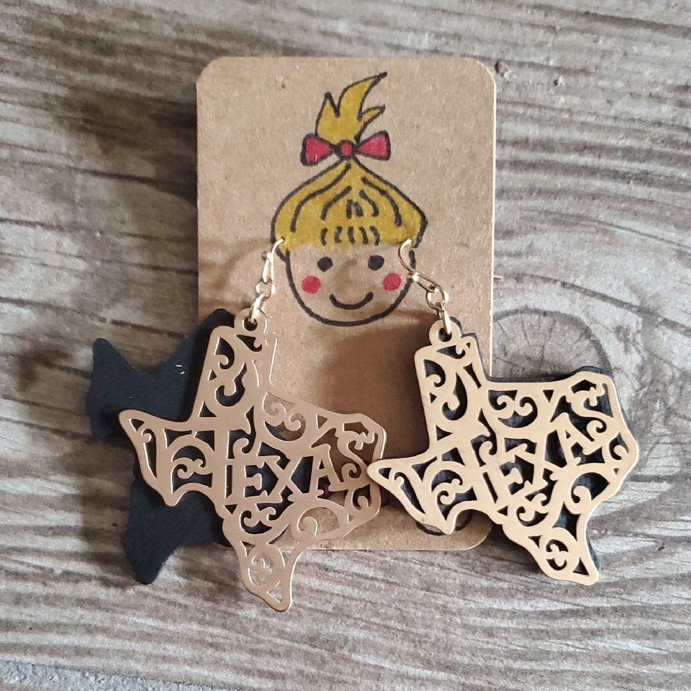 Texas Shaped Gold Earrings for Kids